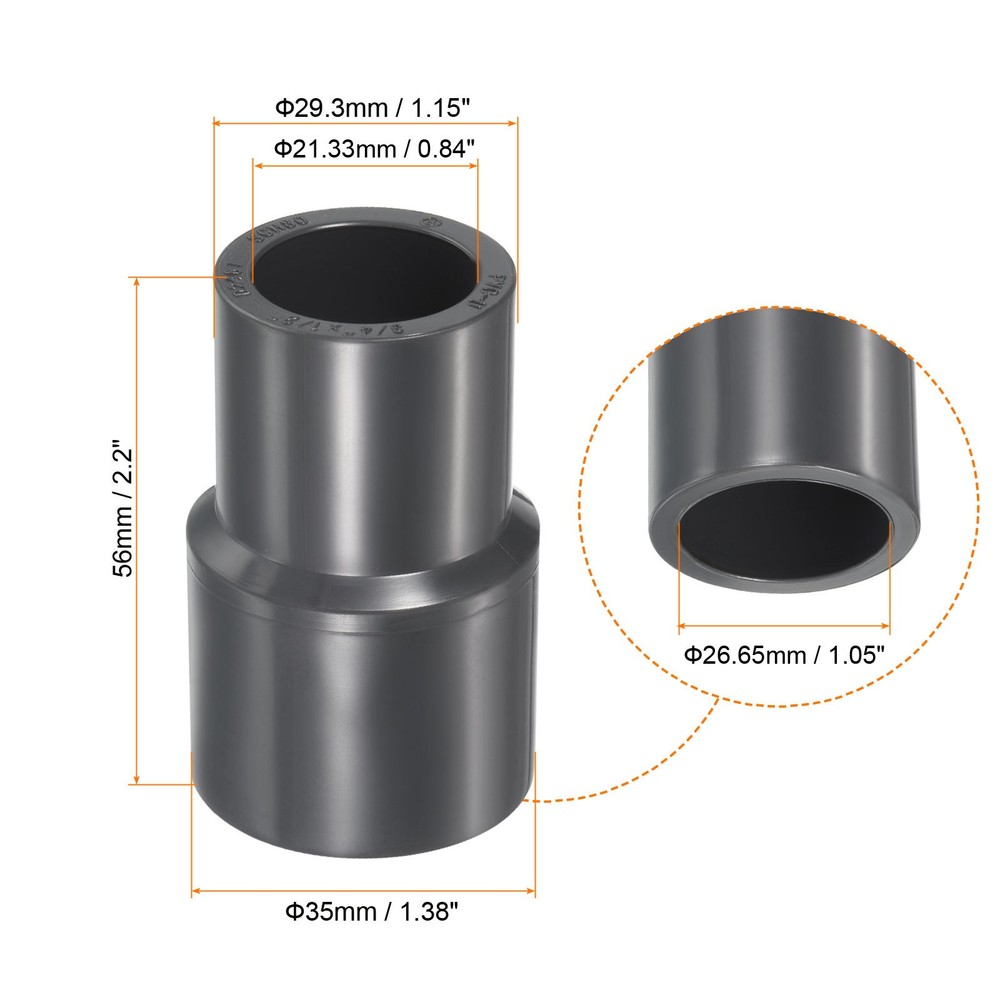 UPVC Fitting Pipe Reducer 3/4" x 1/2" 3pcs Straight Coupling