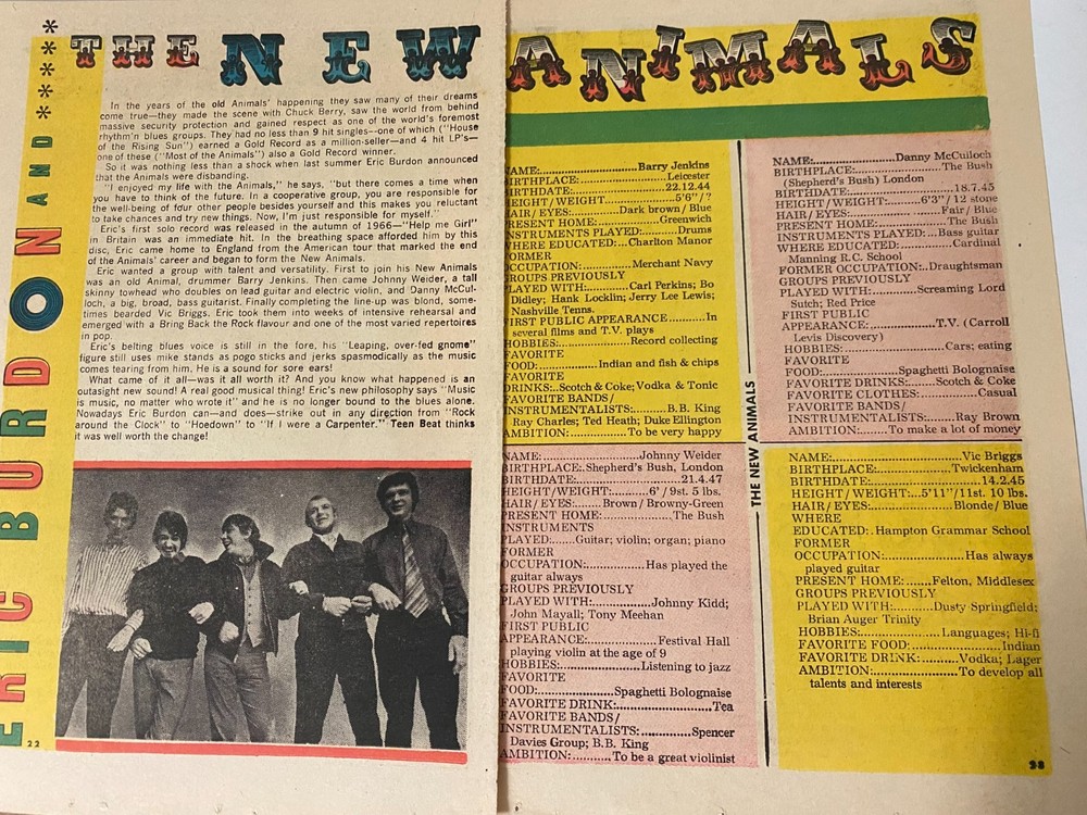 The Animals, Eric Burdon, Two Page Vintage Clipping