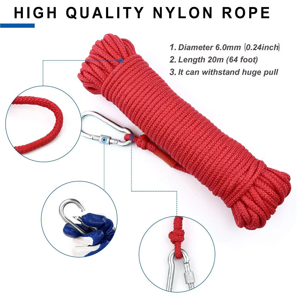 2000 LBS Strong Fishing Magnet Kit Double Sided Pull Force 20m Rope Carabiner