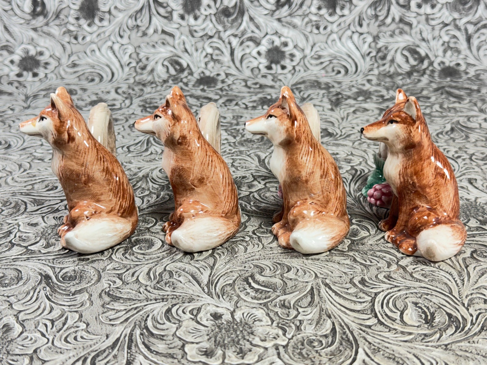 Vintage Fitz & Floyd Reynard The Fox Napkin Rings 1990 Woodland FF Christmas