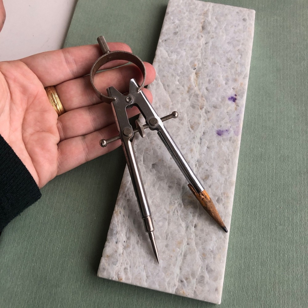 Vintage Drafting Compass w/ Interchangeable Ink Pen Nib & Point, Drafting Tool