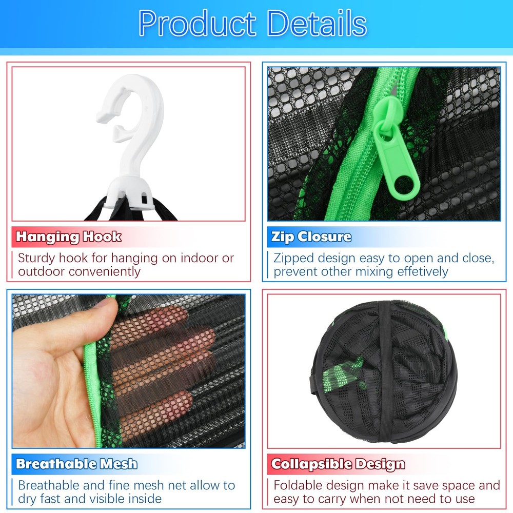 Hanging Drying Rack, Foldable Mesh Drying Net 3 Layers Hanging Dry Basket wit...