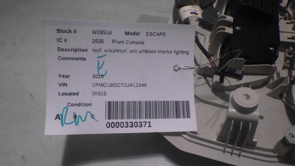 18 FORD ESCAPE Front Console roof