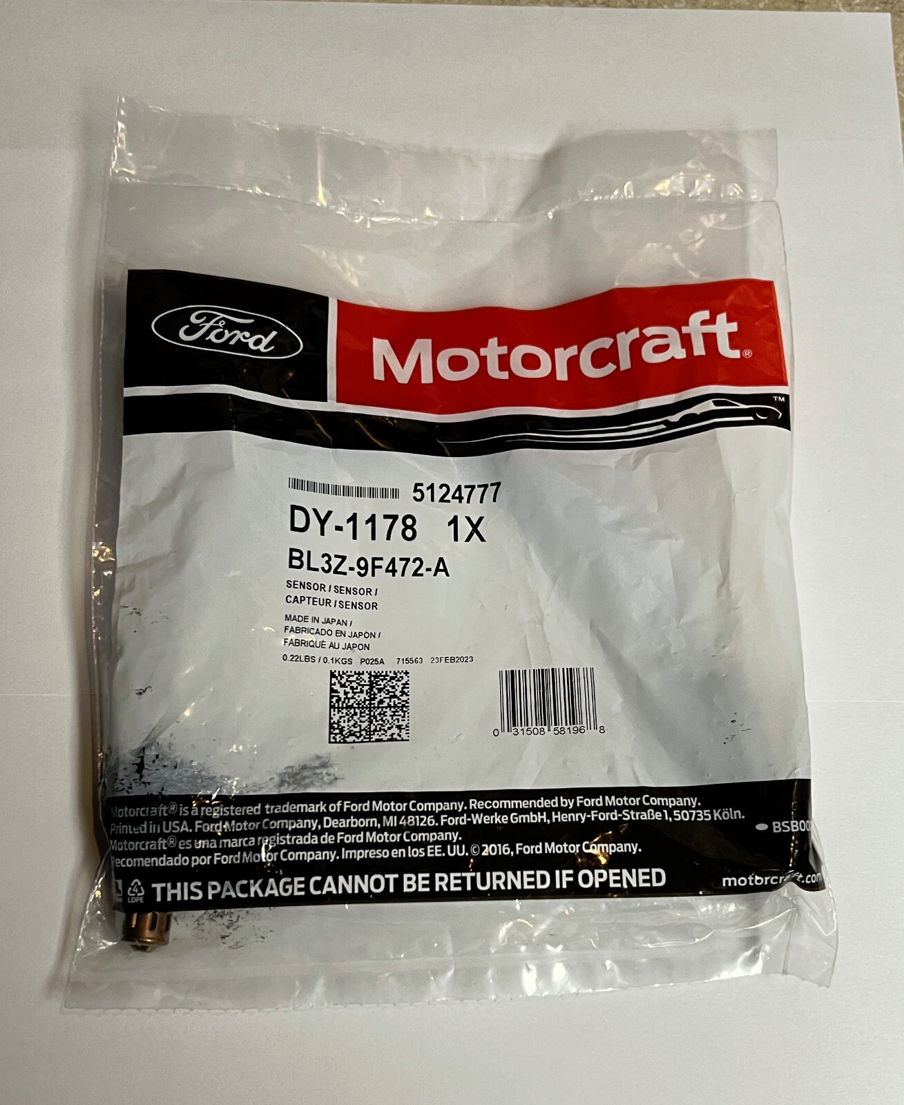 NEW DY-1178 OEM MOTORCRAFT 5-WIRE OXYGEN SENSOR FORD # BL3Z-9F472-A