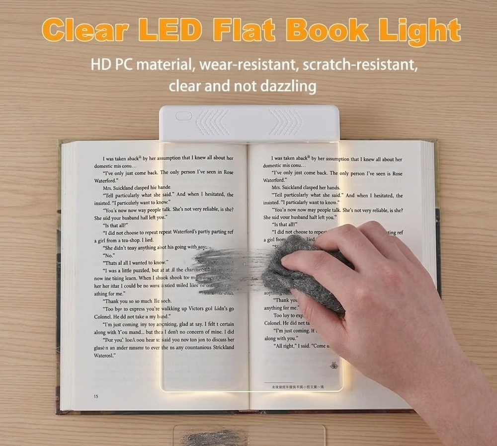 Rechargeable Clear LED Book Light – Flat Panel Reading Light with 3 Color