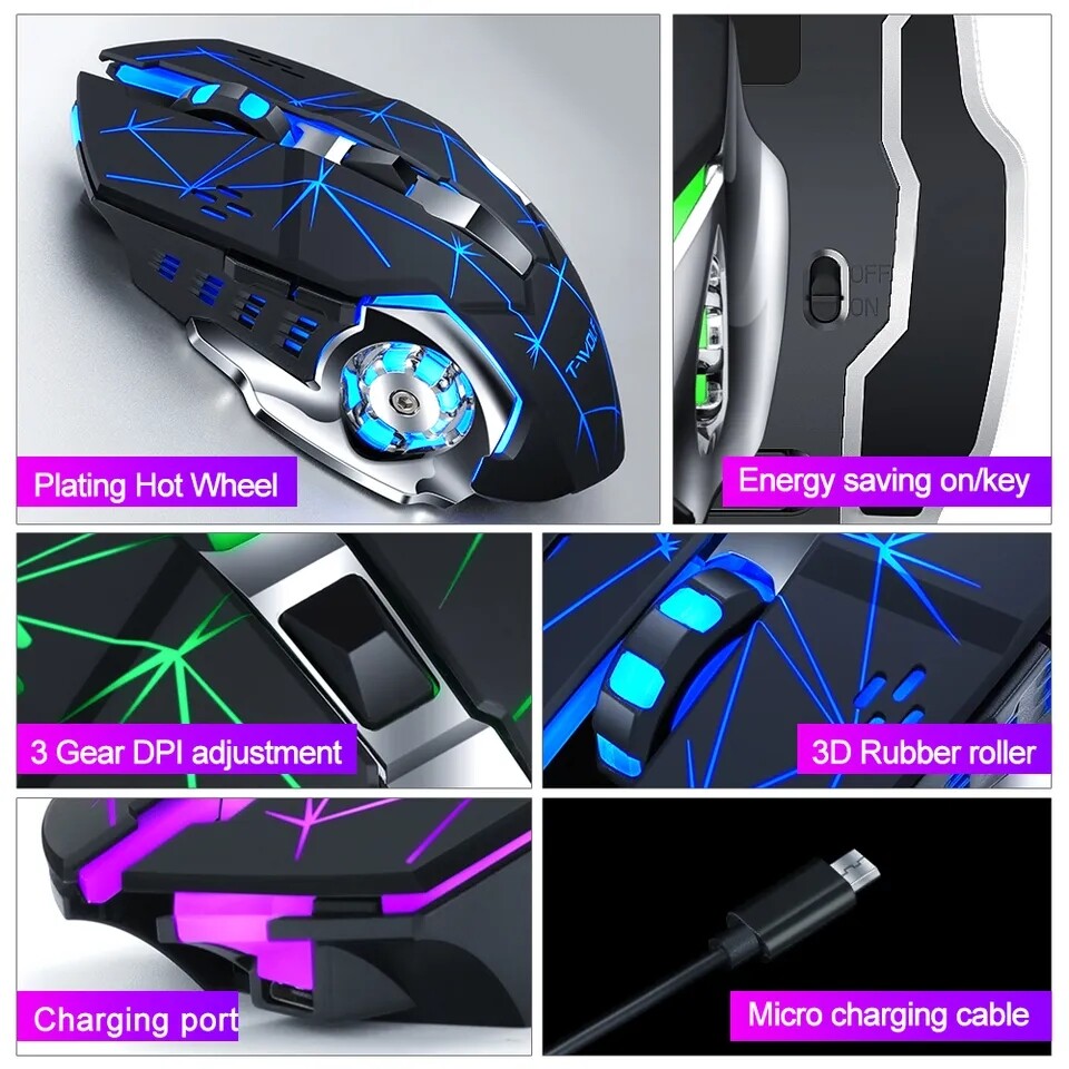 Wireless Gaming Mouse PC Rechargeable LED Light USB Computer Laptop Silent Mice