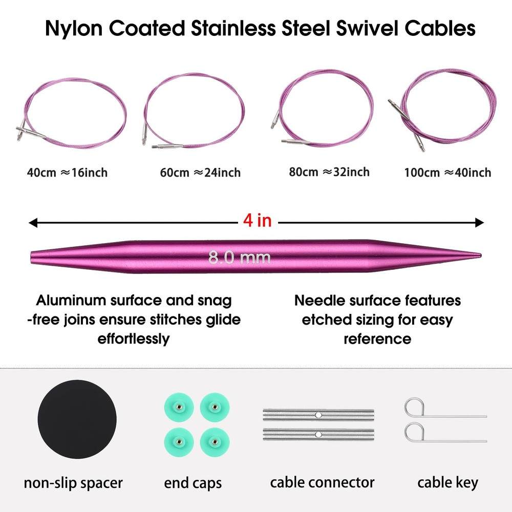 4Inch Interchangeable Circular Knitting Needles Set | US 2.515 3.010.0mm | 13...