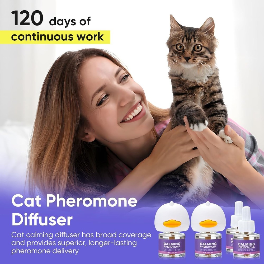 Cat Calming Diffuser for Anxiety Pheromone Diffuser to Calm Cats – Includes 4 Re