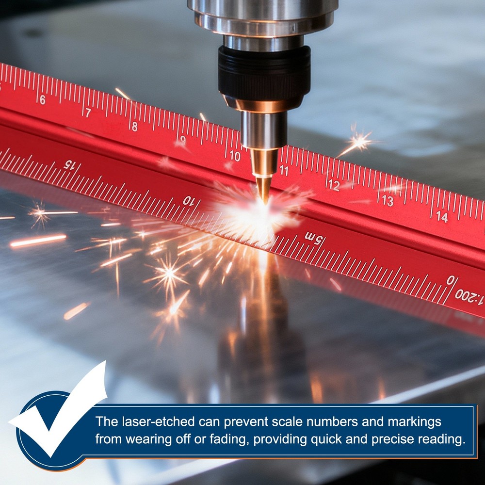 2 Pcs 12 Inch Metric Architectural Triangular Scale Ruler Small Scale, Red