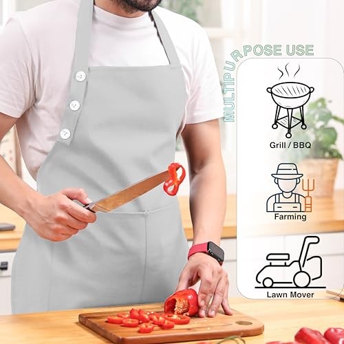 Kitchen Apron Waterdrop Resistant Cotton Apron with adjustable Aprons Silver