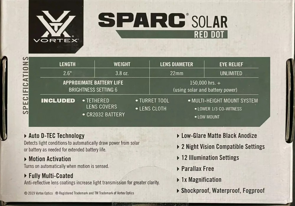 Vortex SPARC Solar Red 2 MOA Dot Sight - SPC-404 (New Sealed)