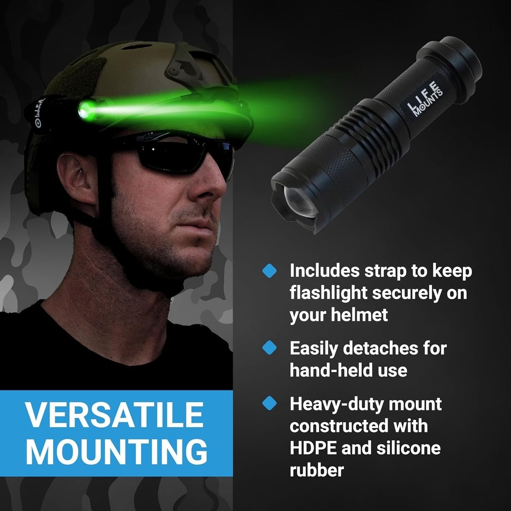Tactical Helmet Flashlight Mount, Green LED