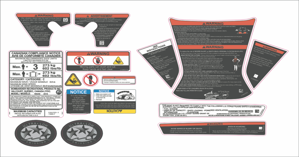 SEADOO JET SKI 2018-2019 Graphics / Decal Warning / Sticker Kit OEM