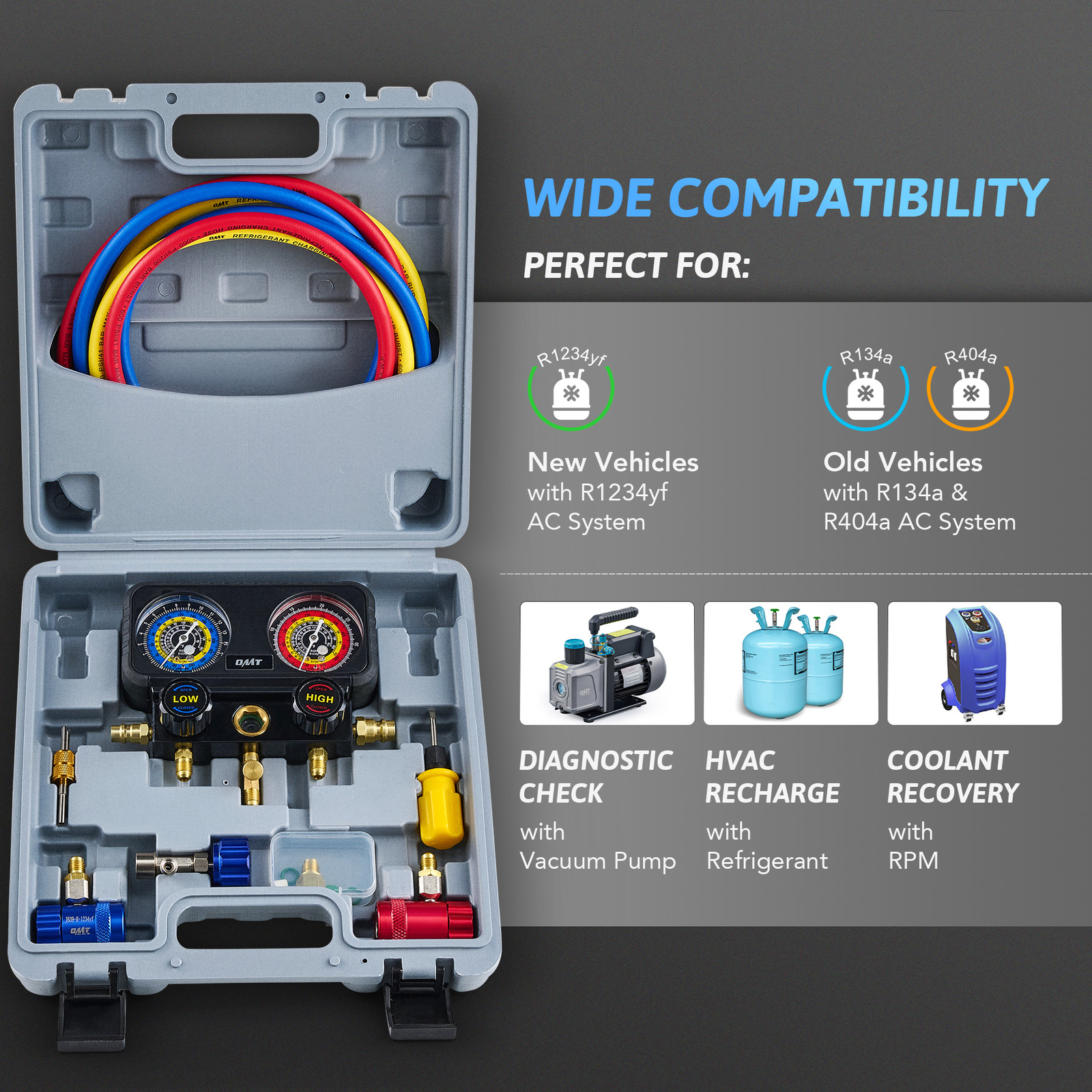 3 Way Air Conditioner Diagnostic Manifold Gauge Set For R1234yf Freon Charging
