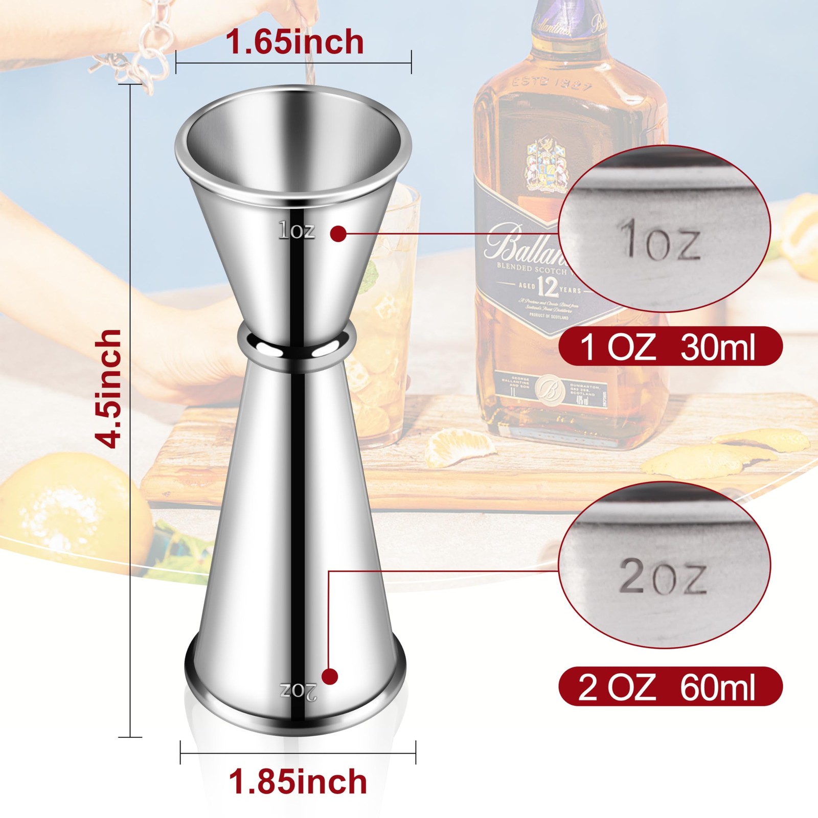 Bartending Jigger set 2 Pcs Stainless Steel Liquid Measure tool