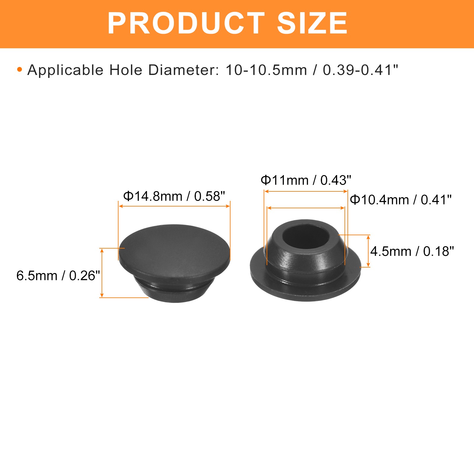 25Pcs Silicone Plugs Rubber Round Hole Plugs for 10-10.5mm Hole Black