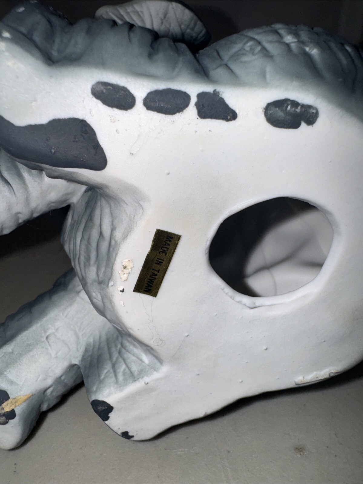 Vintage Blue Gray Porcelain Elephant Figurine Setting Figure Trunk Up Raised 5x6