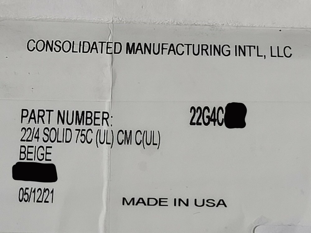 Consolidated Manufacturing 22/4C Solid Conductor Control Cable CM Beige /100ft