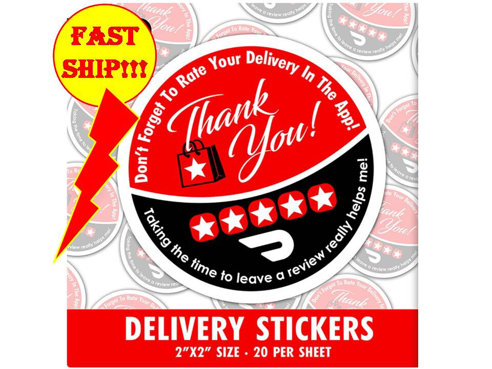 DoorDash Delivery Seal Stickers Dasher Bag Thank You Increase Tips 5 STAR RATING