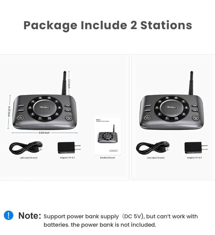 Hands Free Wireless Intercom Doorbell for Home Classroom, Two-Way Communicator