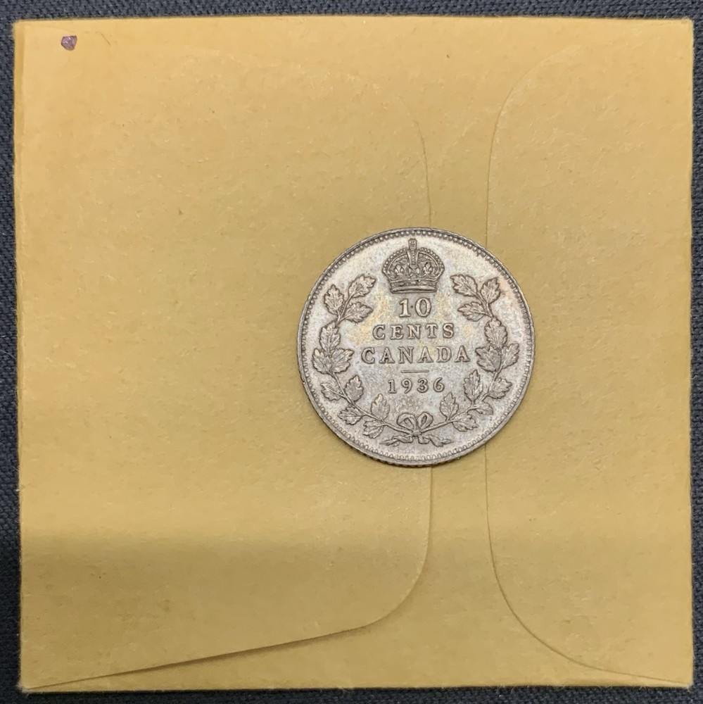 1936 Canada Silver Dime 10c - Envelope Toned Unc