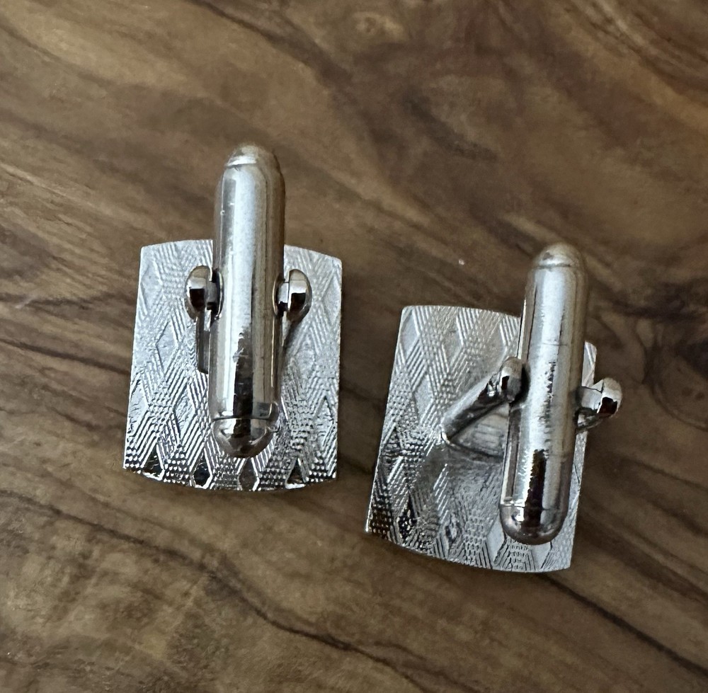 Silver And Black Striped Rectangle Cufflinks