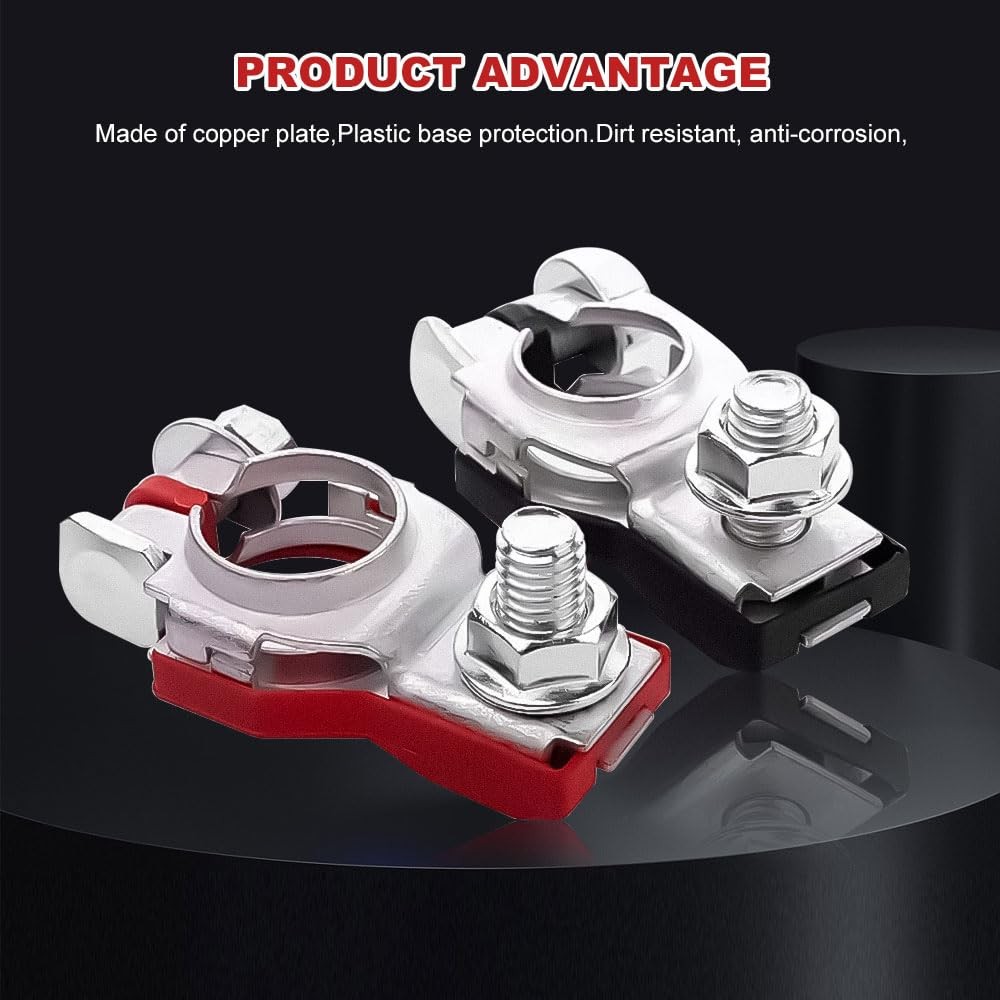 2PCS Battery Terminal Connector, Positive & Negative Auto Cable