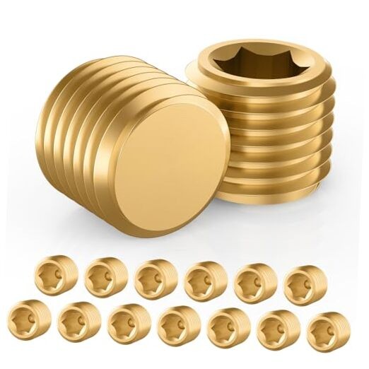 15 PCS Brass Pipe Plug Fitting Kit, Internal Hex Thread Socket Pipe 1/8” NPT
