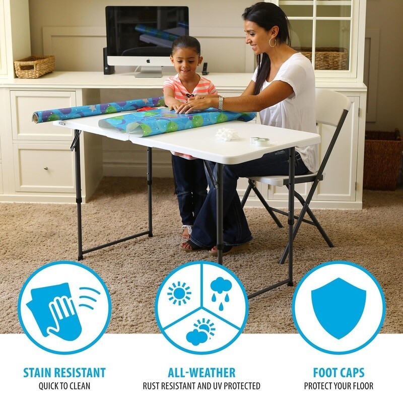 Foldable Adjustable Height Table Portable Indoor Outdoor Sturdy Frame 4ft Table