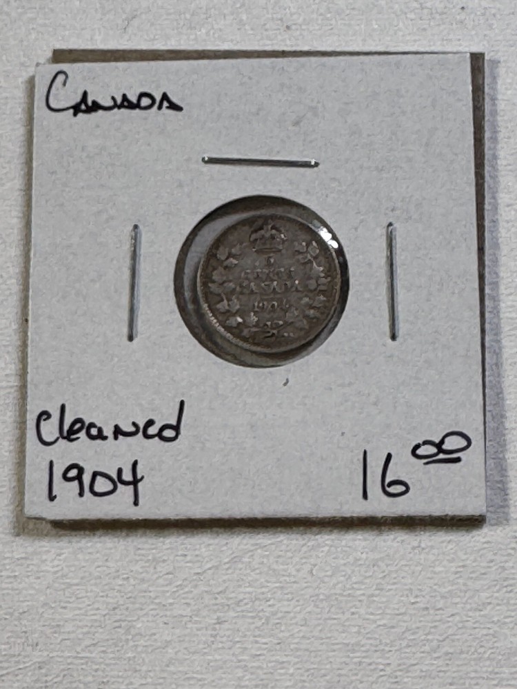 1904 Canada 5 Cents Silver Coin Cleaned