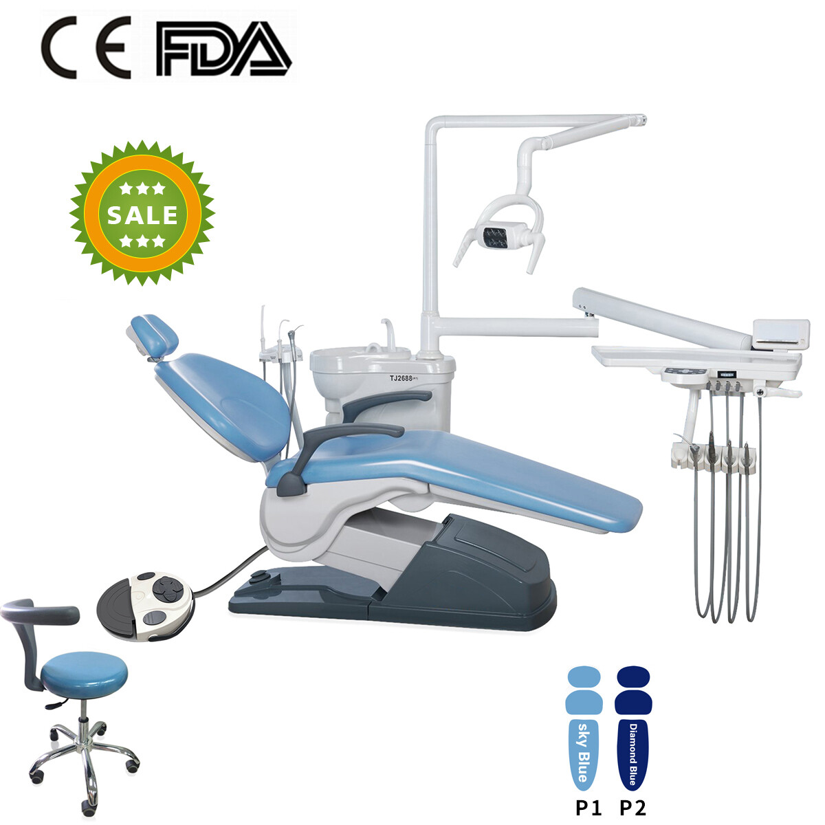 Dental Unit Chair Computer Controlled Motor Hard Leather +LED Oral Lamp +Stool