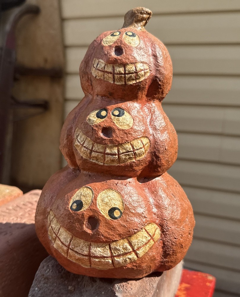 Jack O Lanterns Pumpkins Stack Handmade Resin 8.5” Paper Composite
