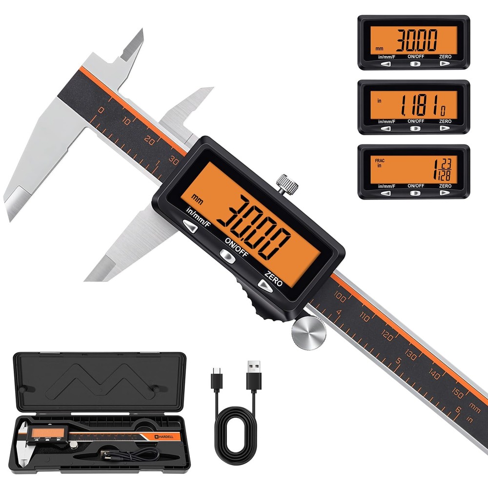 HARDELL Digital Caliper, Rechargeable Caliper Measuring Tool with Large Orang...