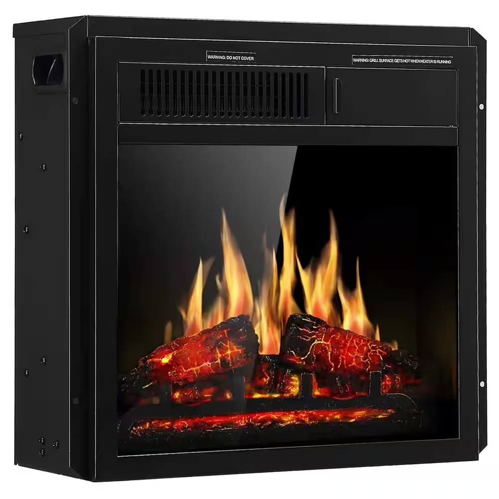 20 In. 400 Sq. Ft. Electric Fireplace Inserts in Black with Remote Control