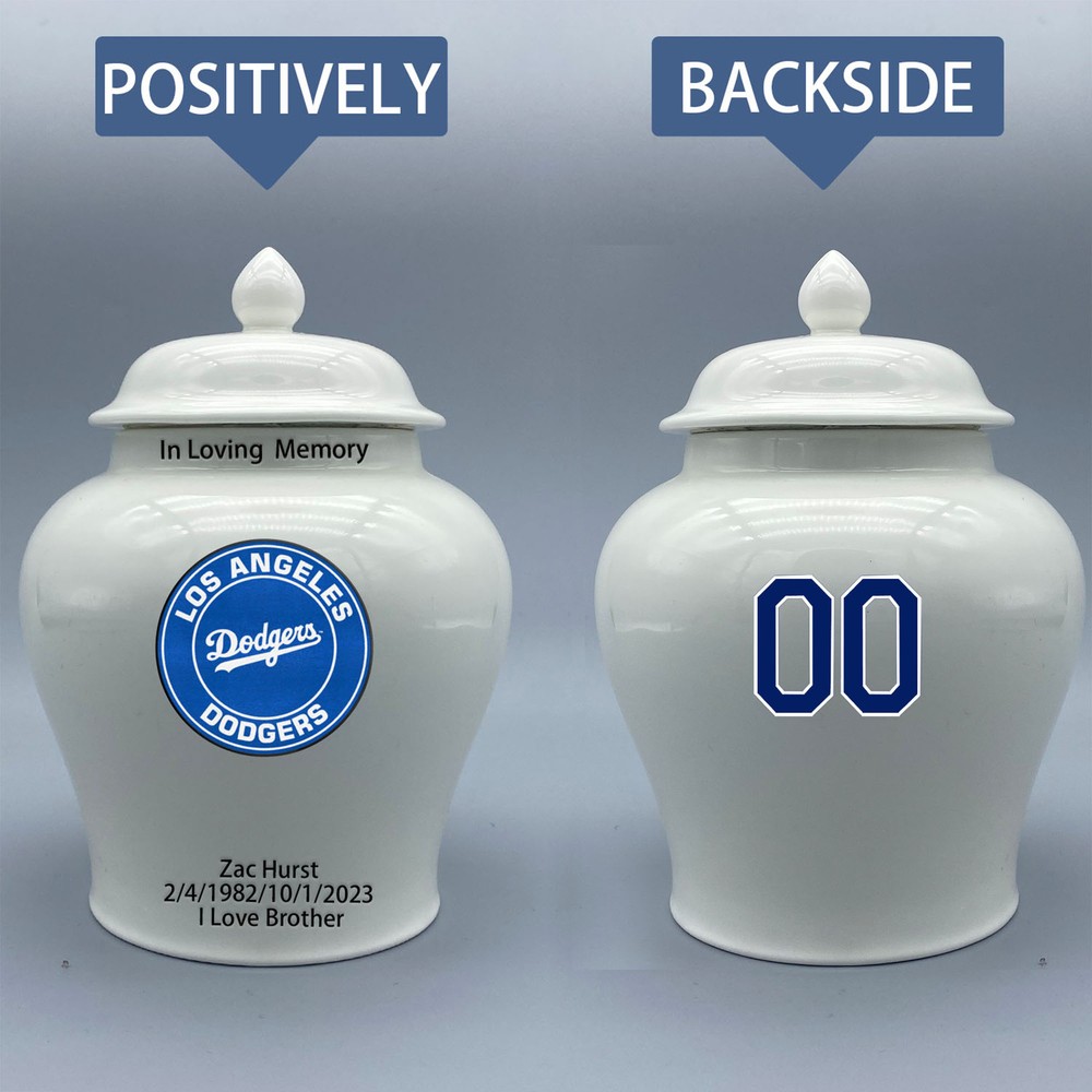 Ceramic Medium Urn for Los Angeles Dodgers Baseball Theme, Custom Text & Number