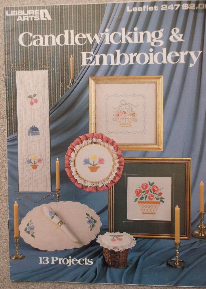 CANDLEWICKING & EMBROIDERY pattern instruction 13 projects leaflet Leisure Arts