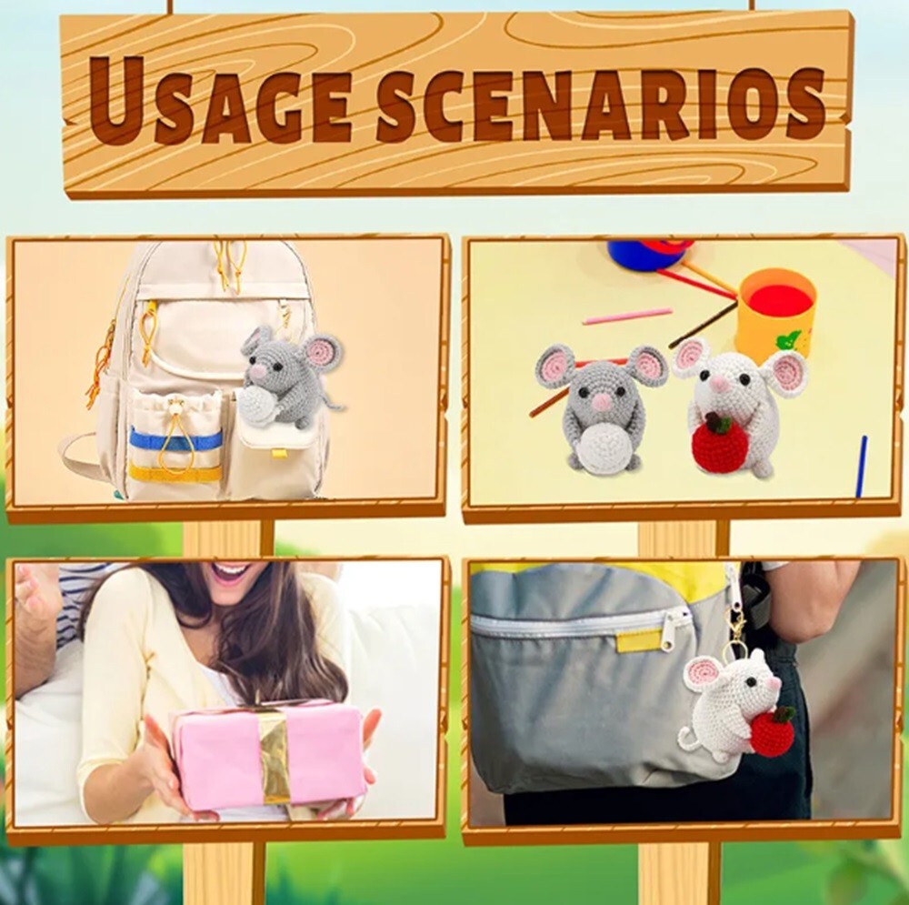 2‑Pack Beginners Crochet Kit w Hooks & Threaders–Cute Mouse DIY Yarn Starter Set
