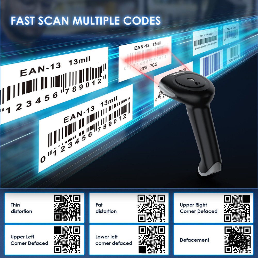 Eyoyo 2D Wireless Barcode Scanner Fast Speed 220 /sec,32Bit CPU Decoding Ability