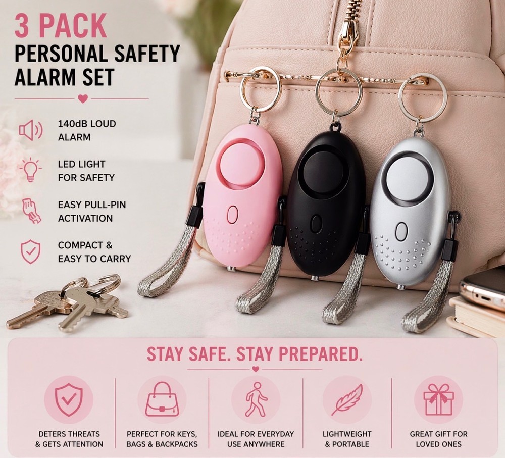Safety Personal Alarm Keychain - 3Pack