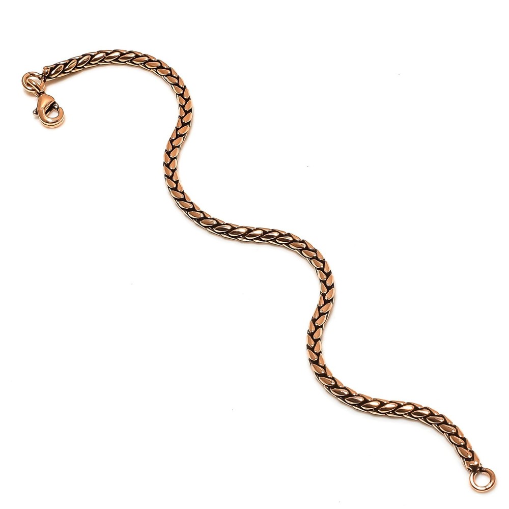 Cz Pure Copper Oxidized Chain Wheat Chain Bracelet Solid Copper Bracelet/Anklets