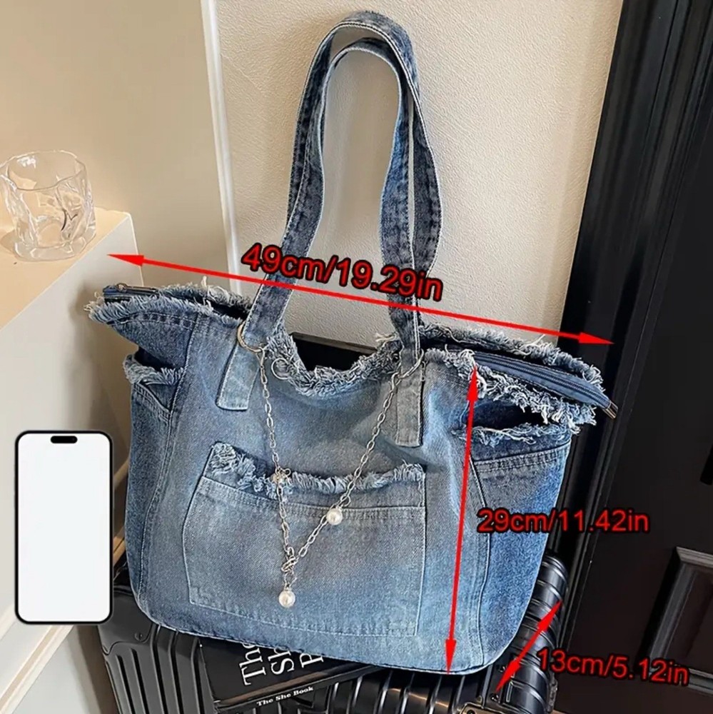 Blue Denim Large Shoulder Bag