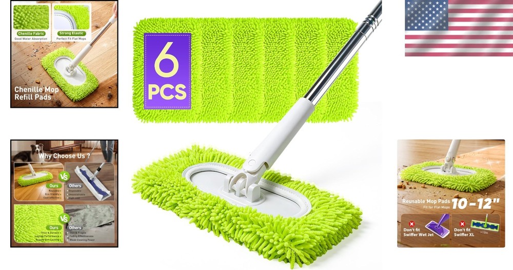 6 Pack Microfiber Mop Refills - Washable & Compatible with Standard Mops