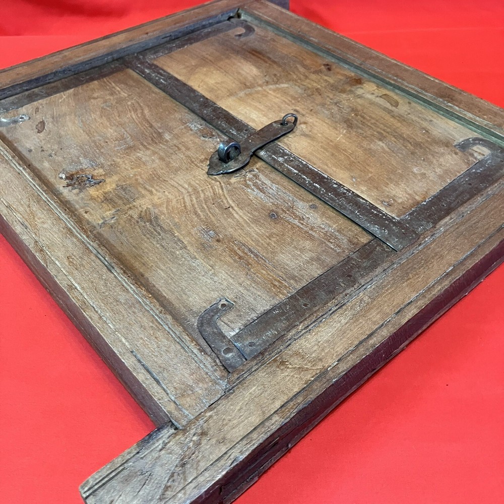 Antique Wooden Wall Decor Mirror / Window Panel / Framed Hand Primitive Crafted