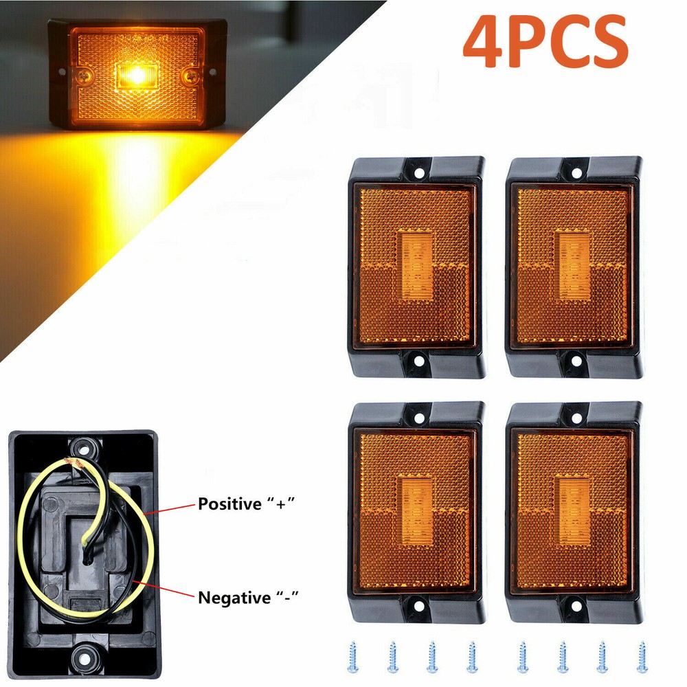 4PCS Amber Side Marker Lights Camper Trailer RV Boat Light Clearance Lamp 4 LED