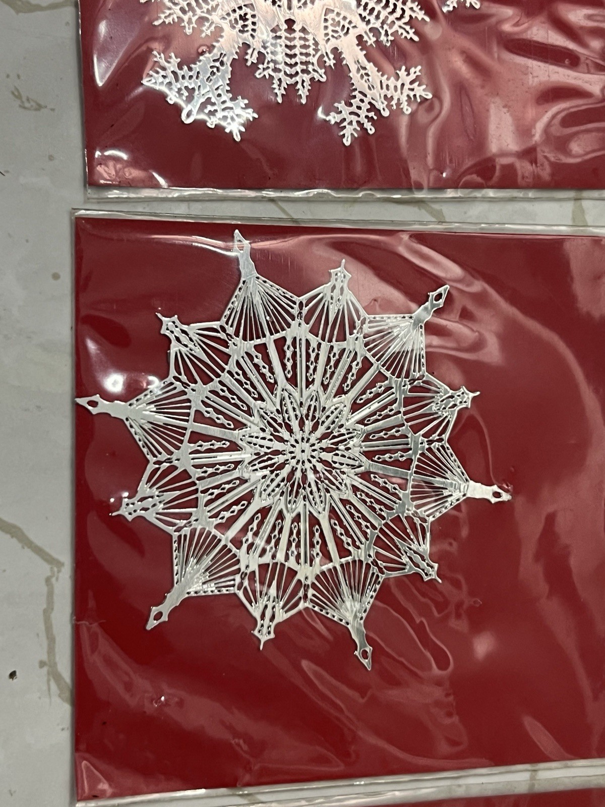 6 Vintage SNOWFLAKE Silver Plated Brass Christmas Ornaments SUFFOLK ETCHINGS NEW