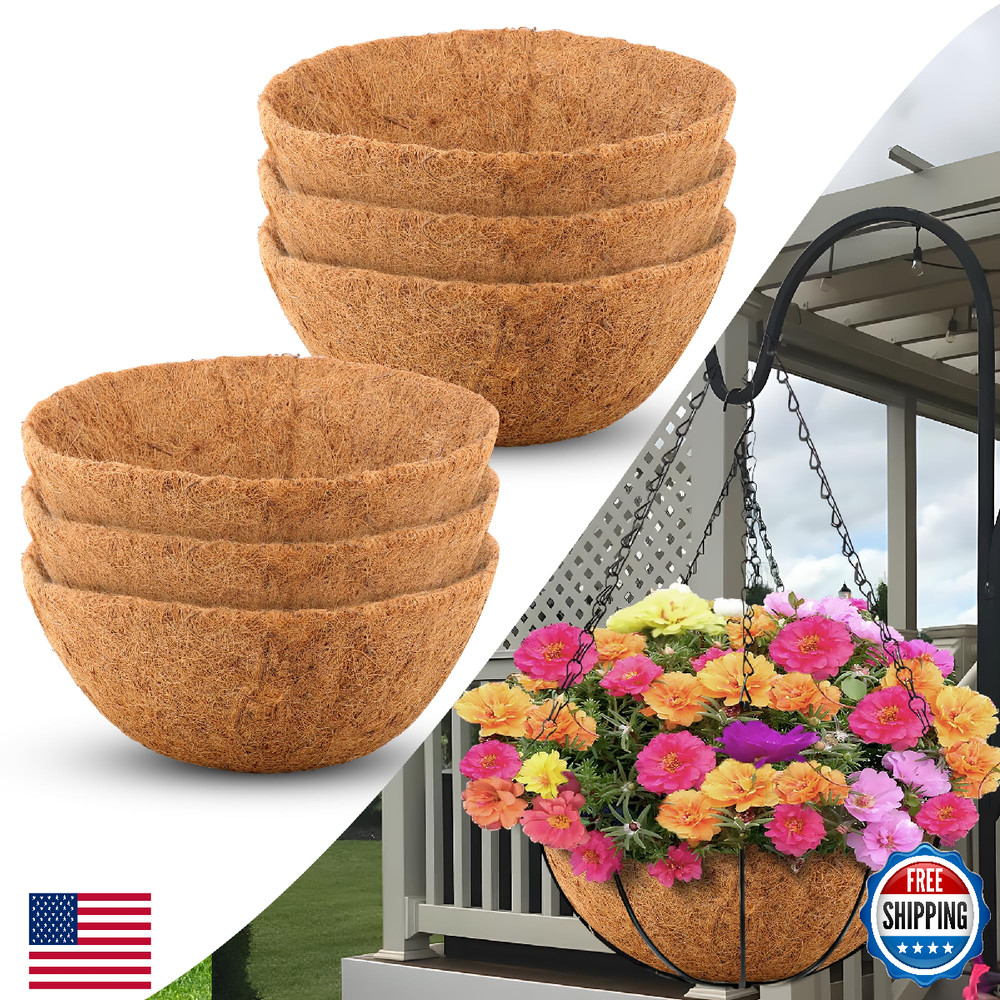 Sinimaka 12" Coco Liners for Planters, Round Hanging Basket Inserts, 6-Pack