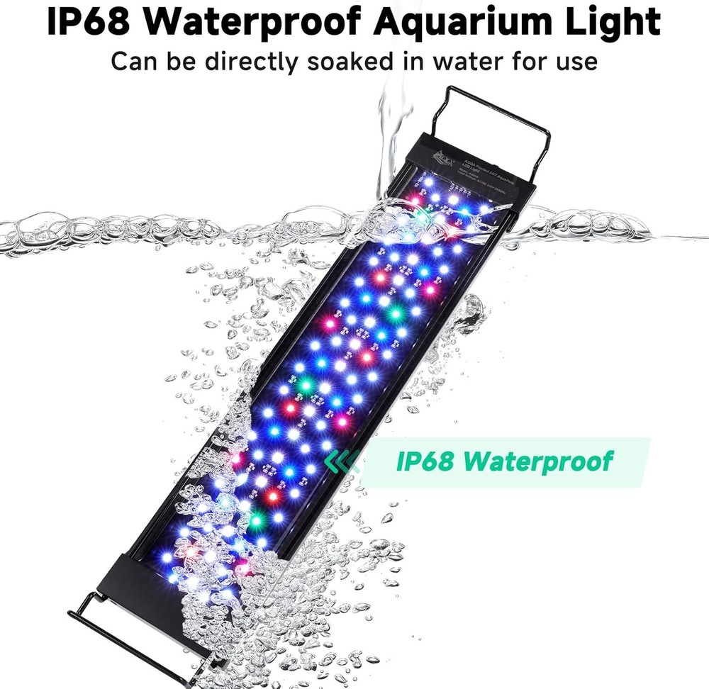 AQQA LED Aquarium Light, 24/7 Mode IP68 Waterproof Extendable Bracket Fish Ta...