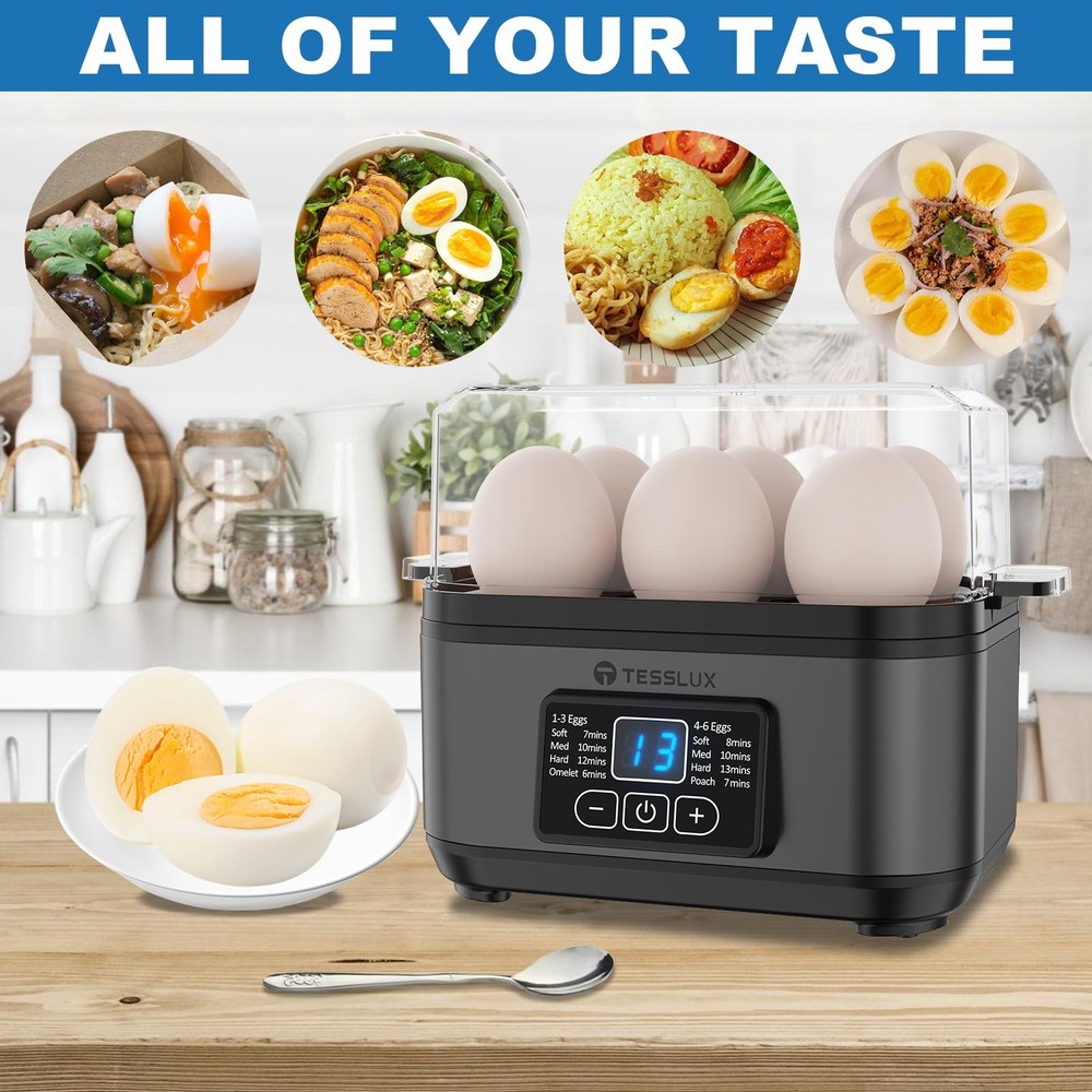 Electric Rapid Egg Cooker, 6 Egg Capacity for Hard Boiled Eggs, Poached Eggs,...