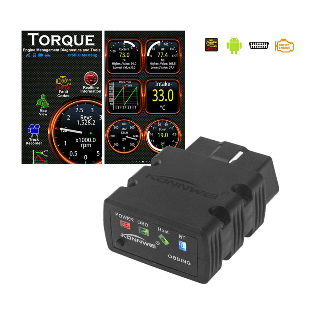 Bluetooth OBD2 OBDII ELM327 Automotive Scanner For Android Torque Code Reader
