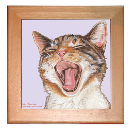 Cat Kitchen Ceramic Trivet Framed in Pine 8" x 8"